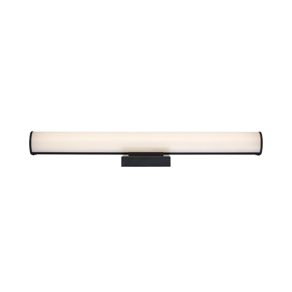 Black linear vanity light front view illuminated
