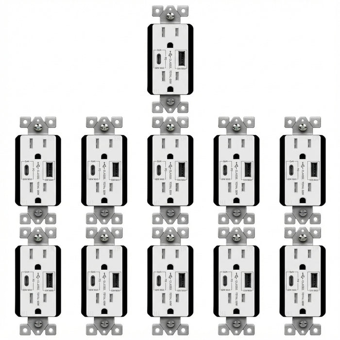 Enerlites 60W Power Delivery, Type A/C USB Outlet, Tamper-Resistant 15A Duplex Receptacles