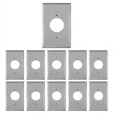 Set of 10 silver electrical wall plates with single gang openings on a white background