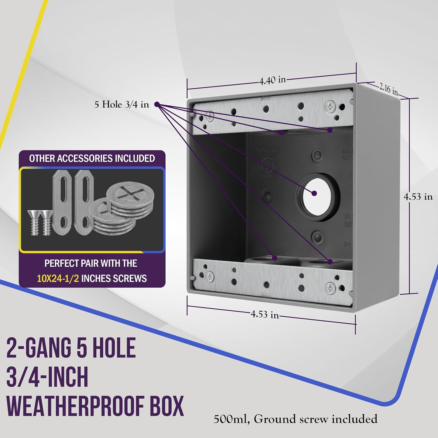 Enerlites 3/4 in. 2-Gang 5-Holes Weatherproof Box