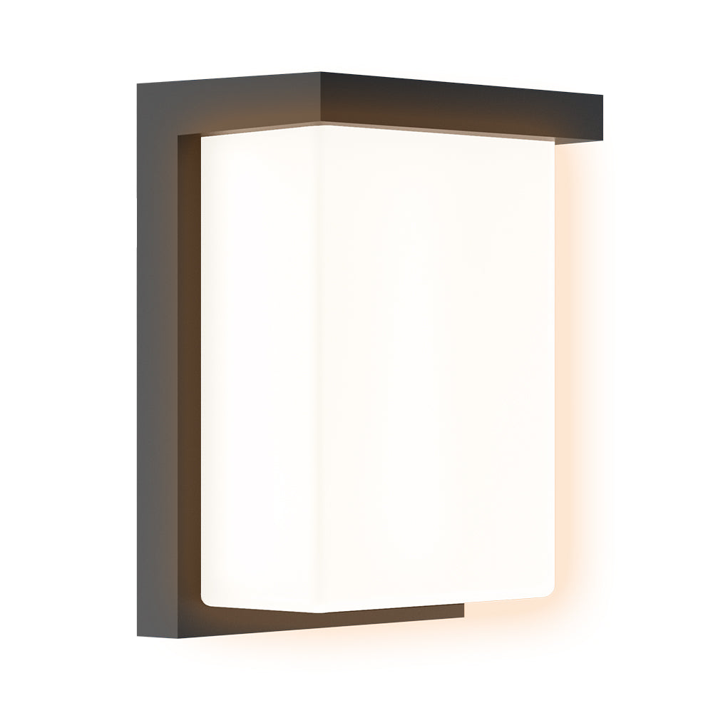 Short black rectangular wall light isolated warm-light perspective