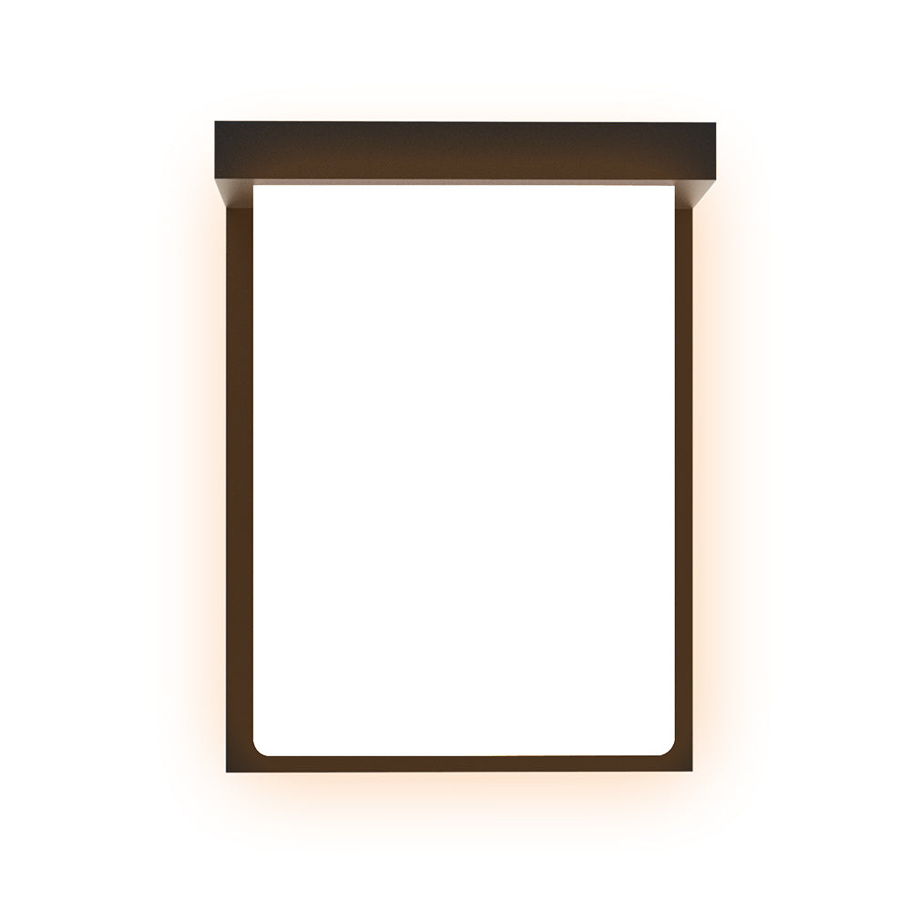Short black rectangular wall light front view illuminated