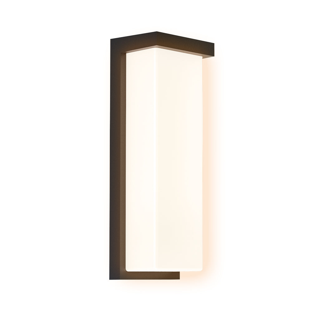 Tall black rectangular wall light warm-light view