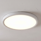 White round flush-mount ceiling light installed illuminated