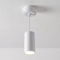 White cylinder pendant installed illuminated