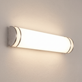Brushed-nickel short tube vanity light installed horizontally