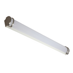 Brushed-nickel long tube vanity light isolated unlit perspective
