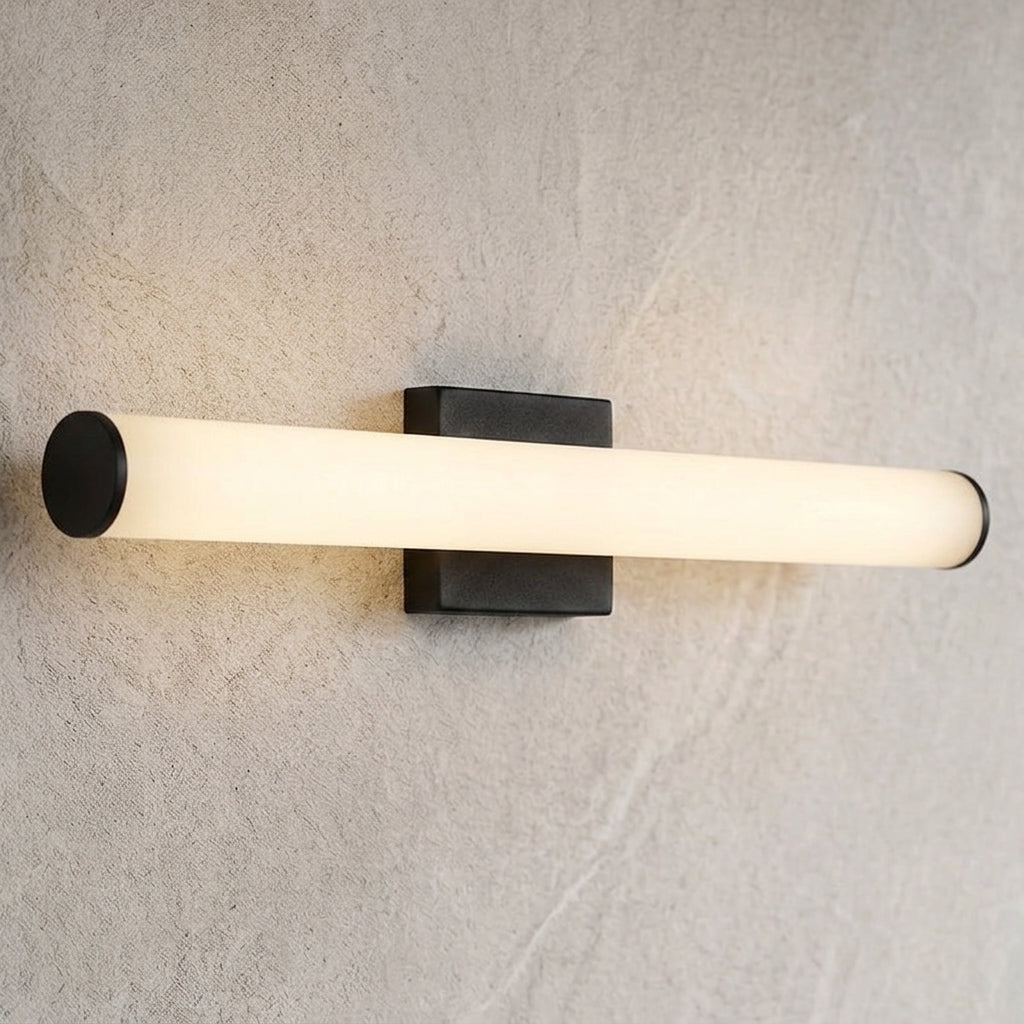 Black linear vanity light installed horizontally