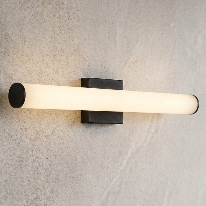 Black linear vanity light installed horizontally