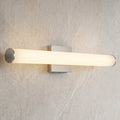 Brushed-nickel linear vanity light installed horizontally