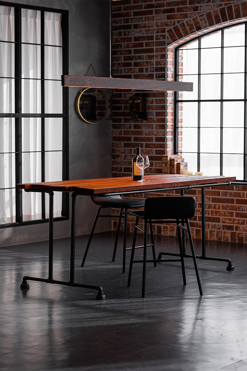 Walnut long linear pendant dining/work application