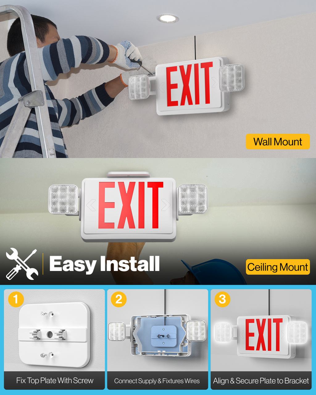 2 Head LED Exit Sign (Red), Floodlight