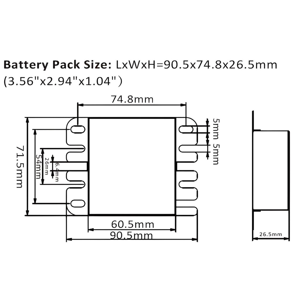 Dimension of Emergency Battery for wall pack light fixtures or wall lights outdoor