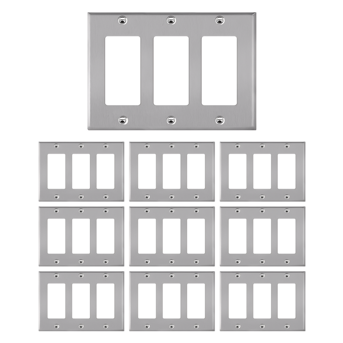 Enerlites Decorator/GFCI Three-Gang Metal Wall Plate, Mid-Size