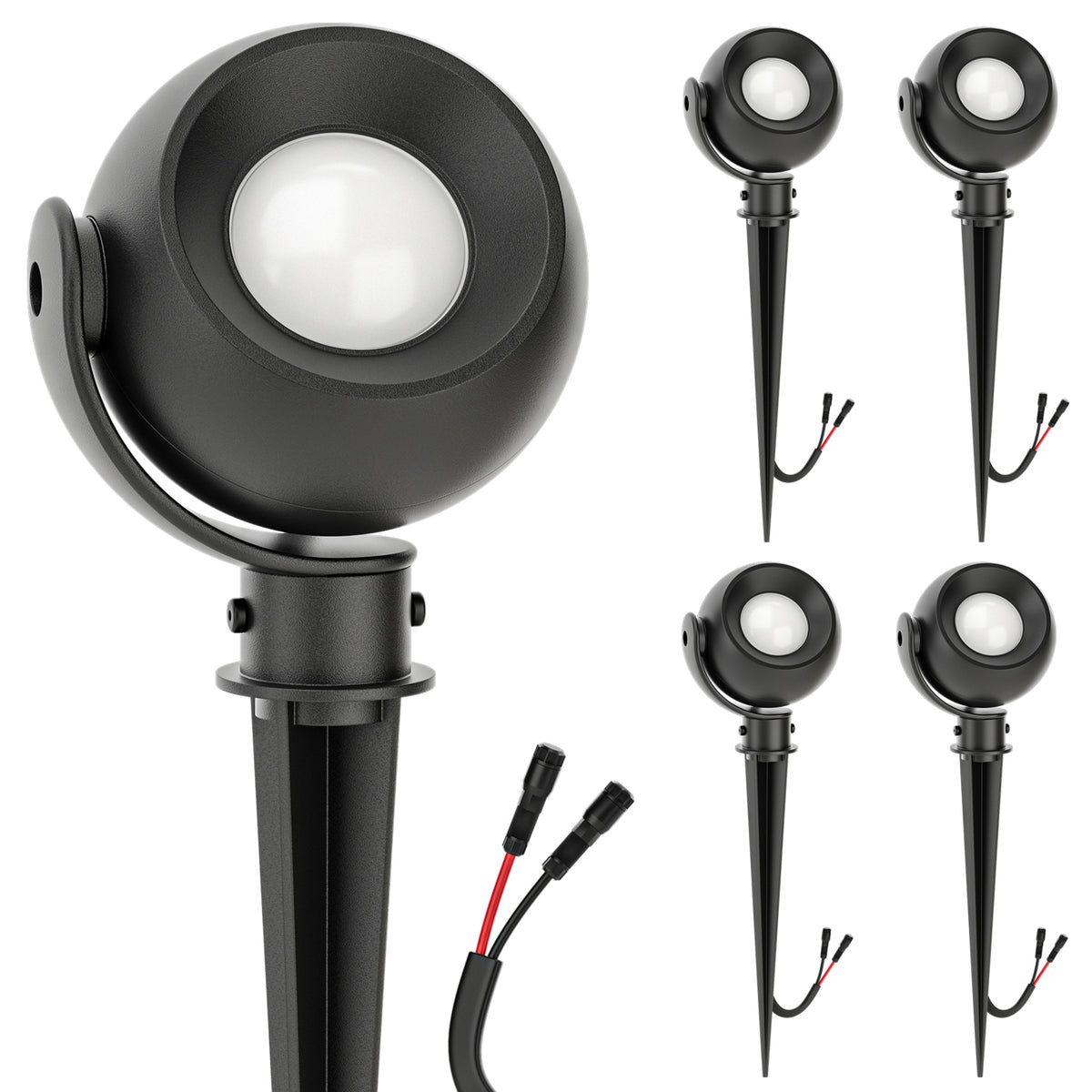 LED Landscape Orb Spotlight, Low Voltage, Selectable CCT, 300 Lumens 4 pack