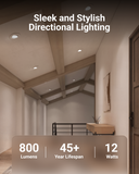 Recessed LED Retrofit Lighting, 5/6 Inch, Gimbal, Selectable CCT, 800 Lumens (Pure White Trim)