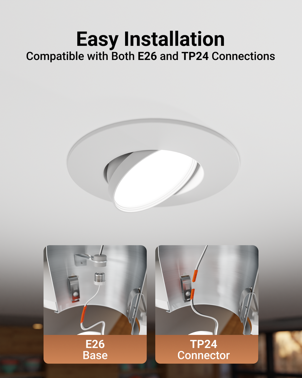 Recessed LED Retrofit Lighting, 5/6 Inch, Gimbal, Selectable CCT, 800 Lumens (Pure White Trim)