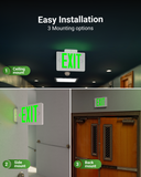 The LED emergency exit sign includes an extra face plate to convert from 1- to 2-sided. For single-sided install, mount on the back or top of the fixture. For double-sided install, mount to the ceiling on the top of the fixture. Mounting equipment is included inside of the fixture.