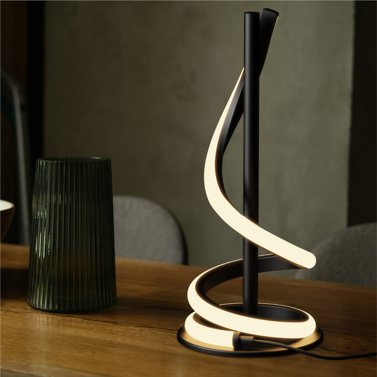 Sculptural Curve LED Table Lamp — additional room setting