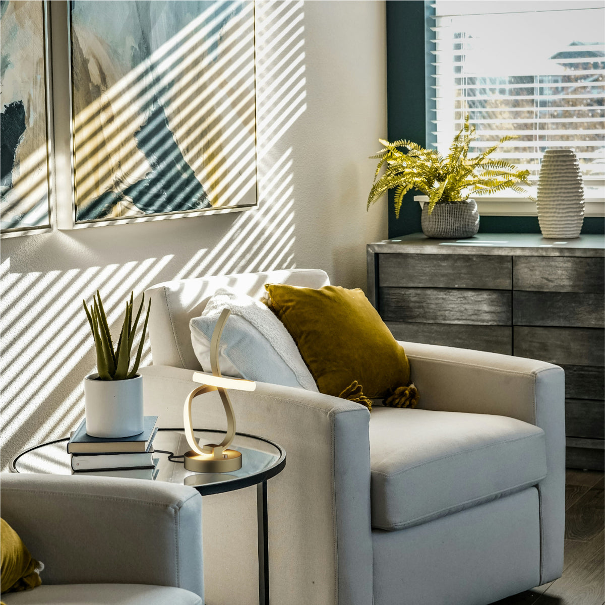 Golden Swirl LED Table Lamp — additional room setting