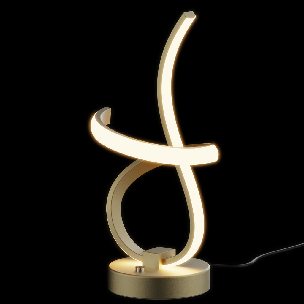 Golden Swirl LED Table Lamp — illuminated product view