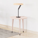 Modern Black and Wood-Look LED Table Lamp — in a room setting