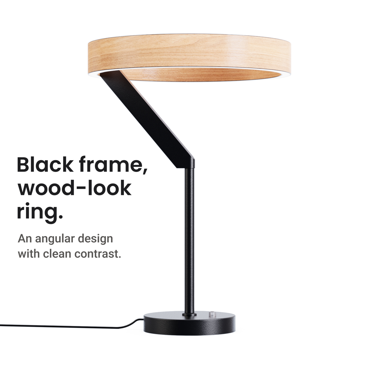Modern Black and Wood-Look LED Table Lamp — design and features