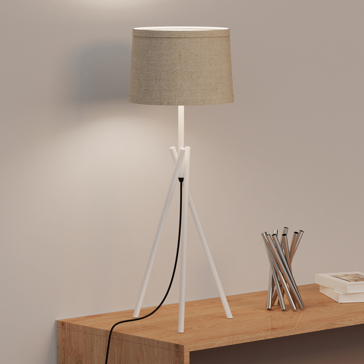 Crossed Legs Table Lamp with Fabric Shade — in a room setting