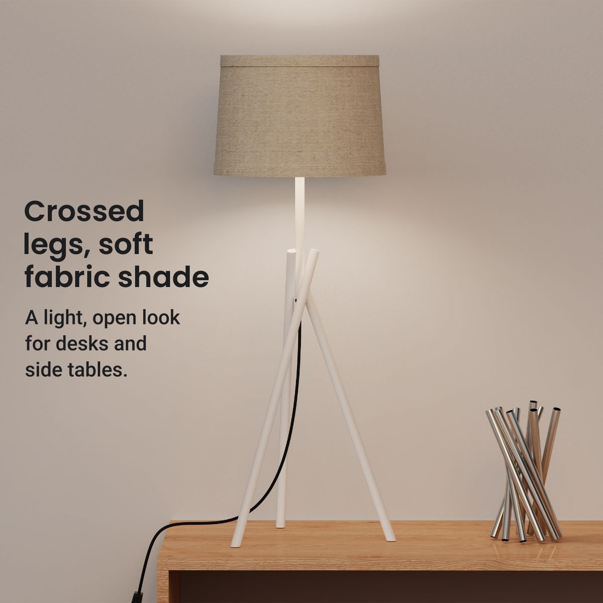 Crossed Legs Table Lamp with Fabric Shade — design and features