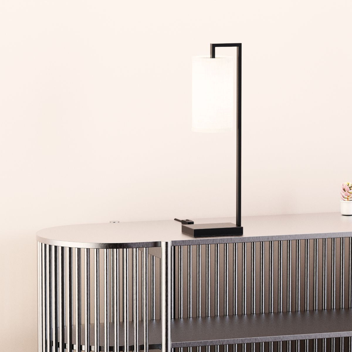 Rectangular Frame Table Lamp with Cylinder Shade — supplied product image