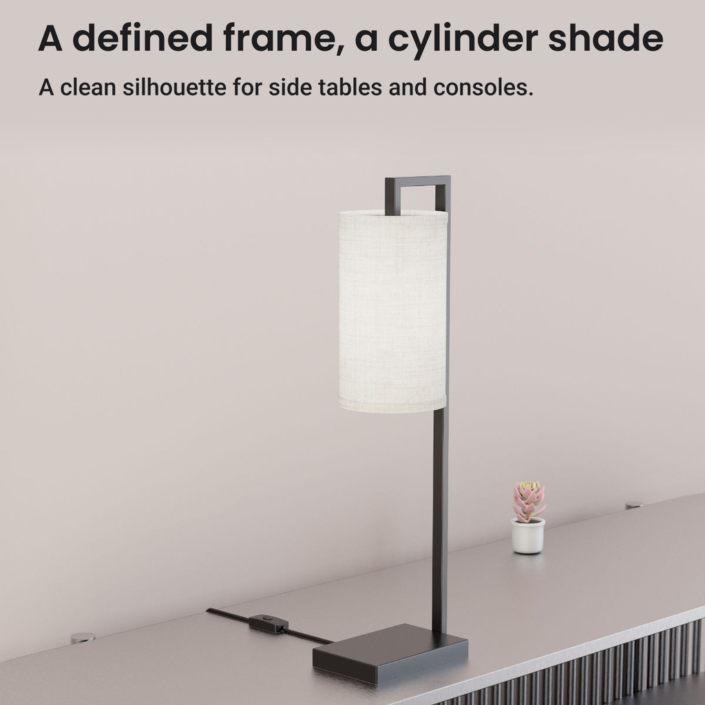 Rectangular Frame Table Lamp with Cylinder Shade — design and features