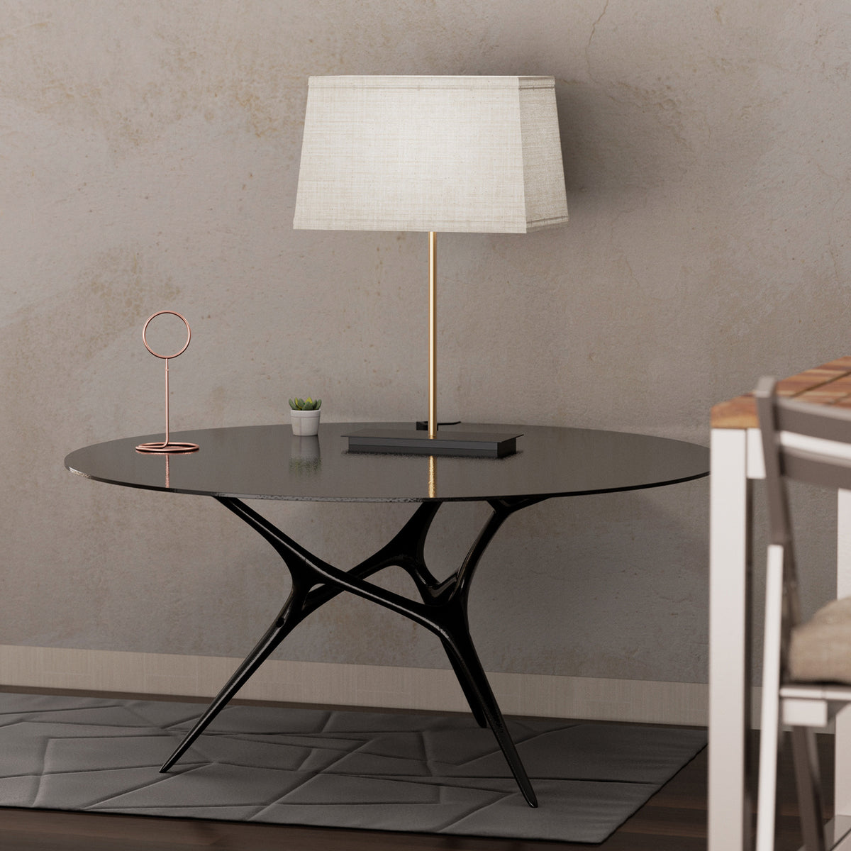 Classic Square Table Lamp with Textured Shade — in a room setting