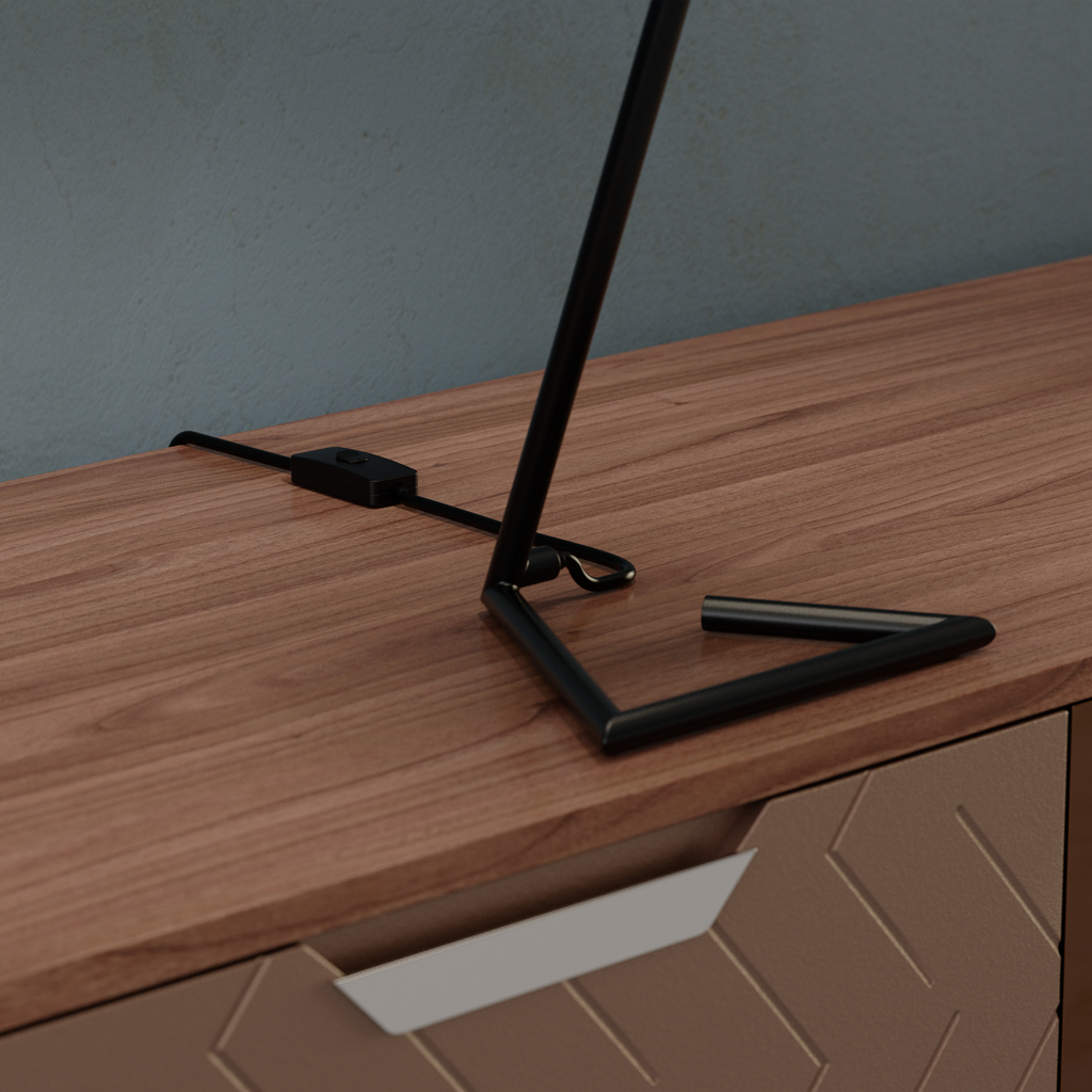 Angular Base Table Lamp with Conical Shade — base and support detail