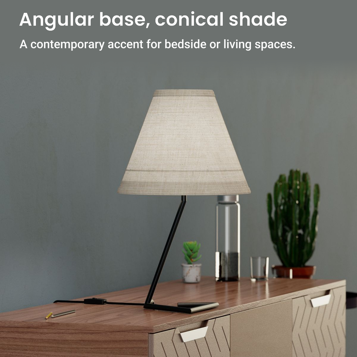 Angular Base Table Lamp with Conical Shade — design and features
