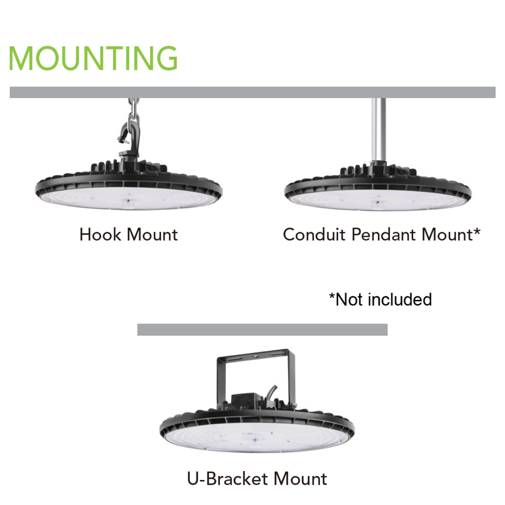 UFO High Bay LED Fixture, 100W/80W/60W/40W, Selectable CCT, 16000 Lumens