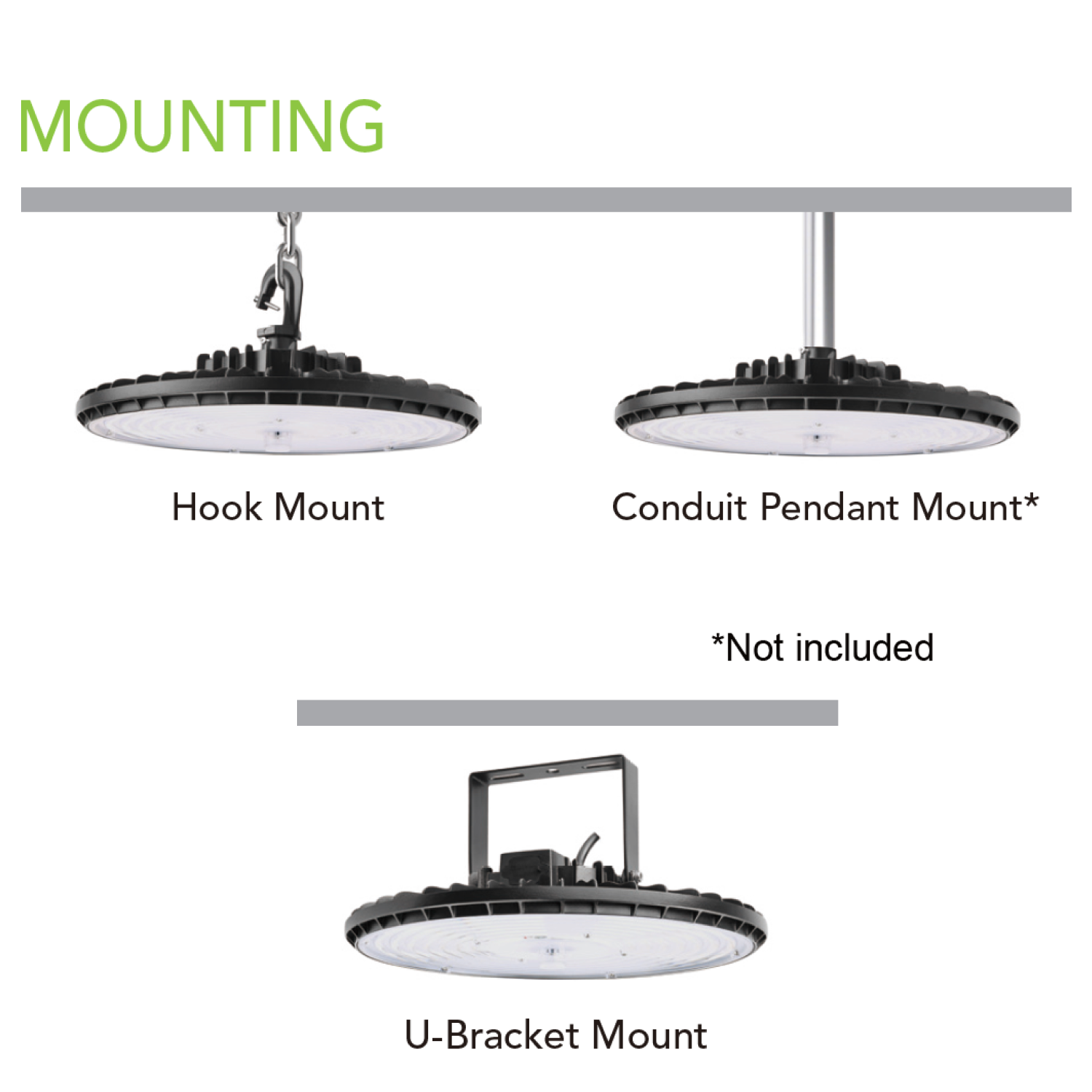 UFO High Bay LED Fixture, 100W/80W/60W/40W, Selectable CCT, 16000 Lumens
