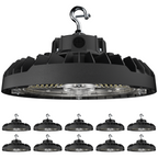 Black industrial pendant light with a hook on a white background
