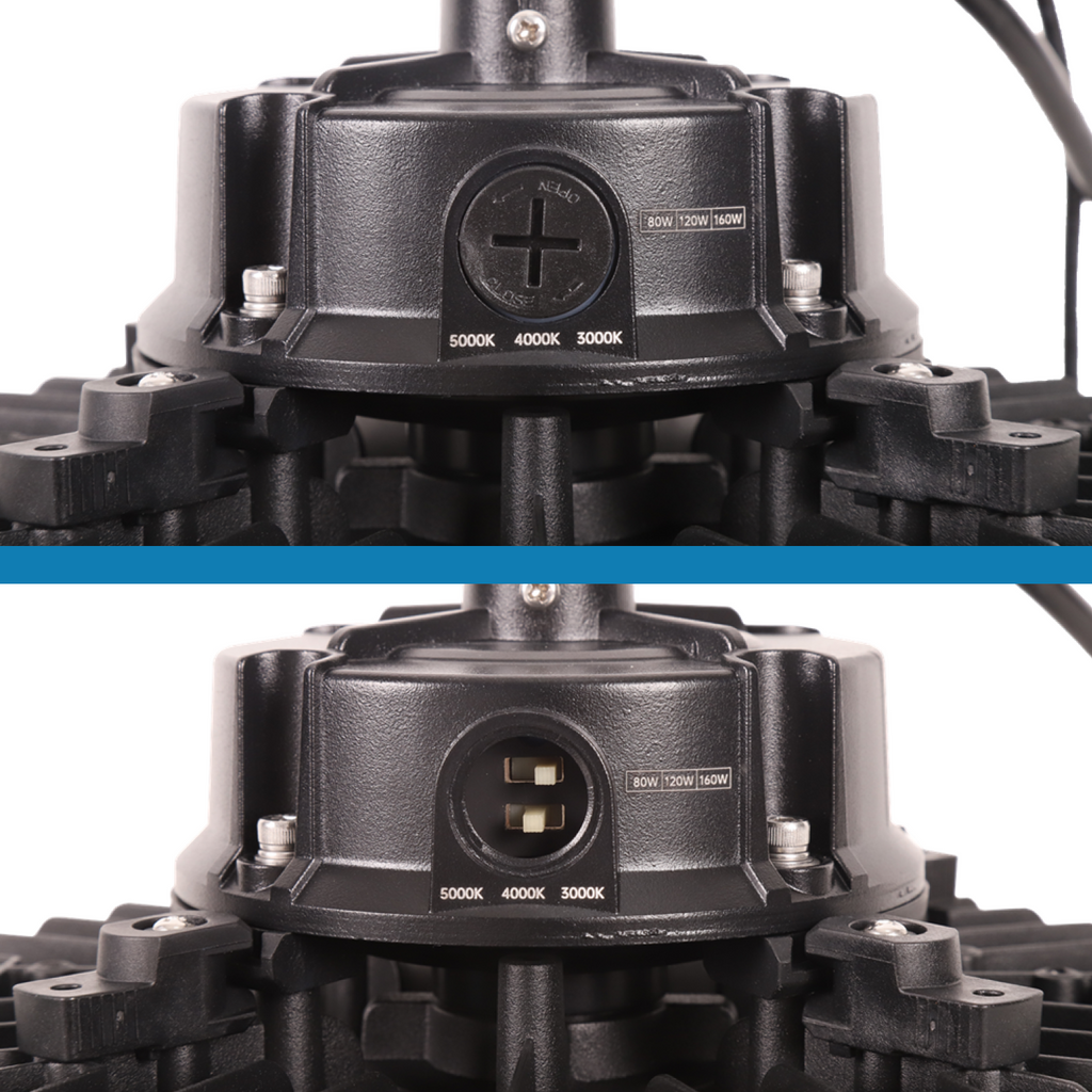 Close-up of a black mechanical component with visible branding on a white background.