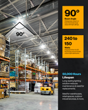 Warehouse interior with forklift and lighting information displayed