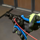 This Katapult Solid and Stranded Wire Cutter and Stripper has a tension loaded wire-grip that gently holds the cable while retaining cable geometry.