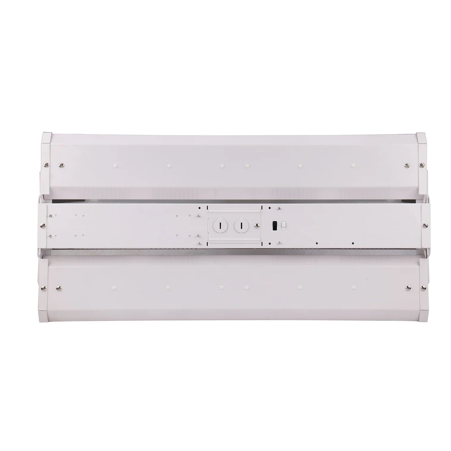 Top view of a LED Linear high bay fixture in a white background