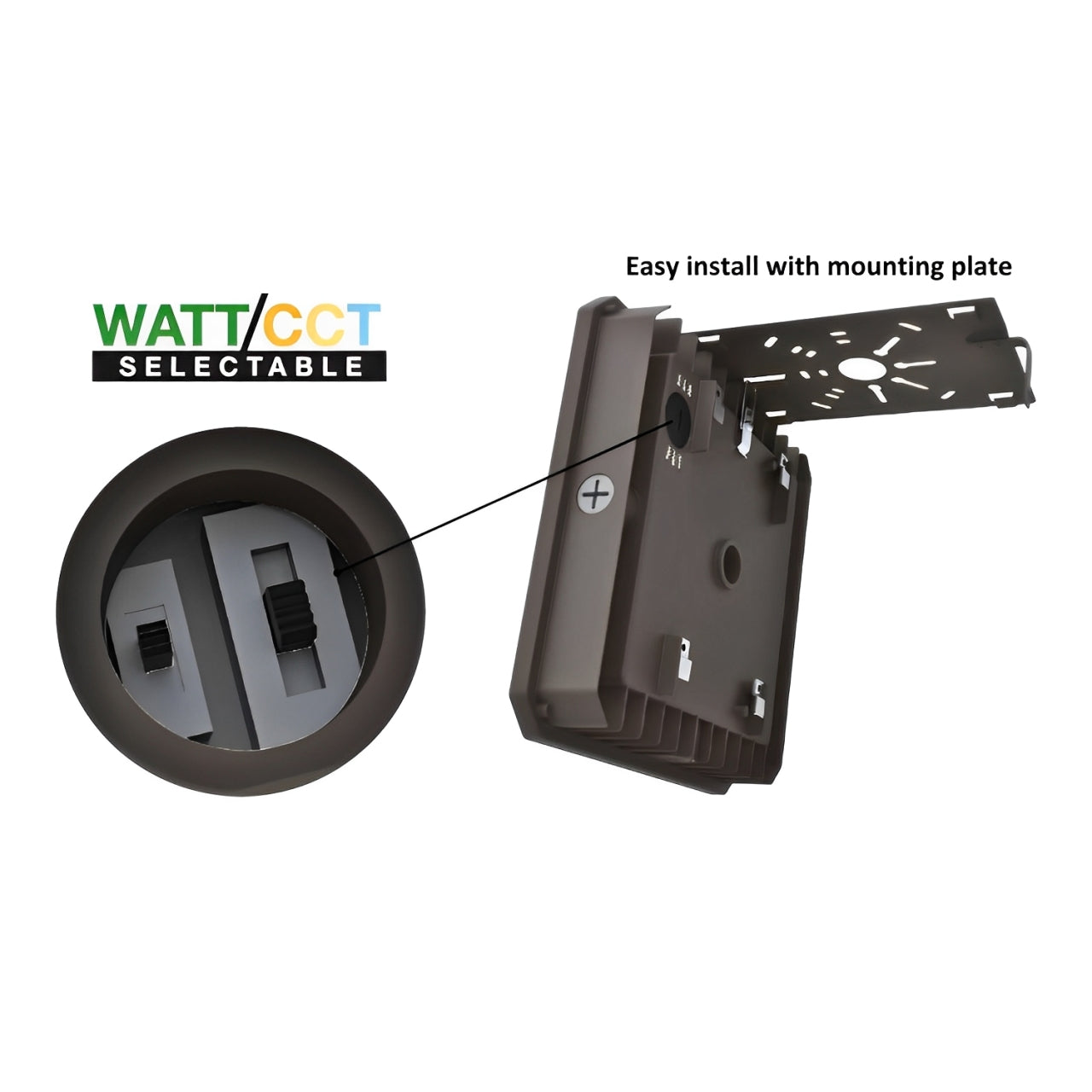 LED Canopy Fixture with Mounting Plate for Easy Installation - CCT and Wattage Selectable - 120-277VAC - 0-10V Dimmable - FCC & ETL Listed - Waterproof Outdoor Canopy LED Light