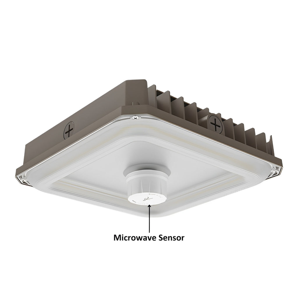 LED Gas Station Canopy Light Fixture with Optional Microwave Motion Sensor - 60W 80W 100W Selectable Wattage - 3500K 4000K 5000K CCT - Dimmable - 120-277VAC - FCC & ETL Listed - Waterproof Gas Station Street Area & Outdoor Lighting