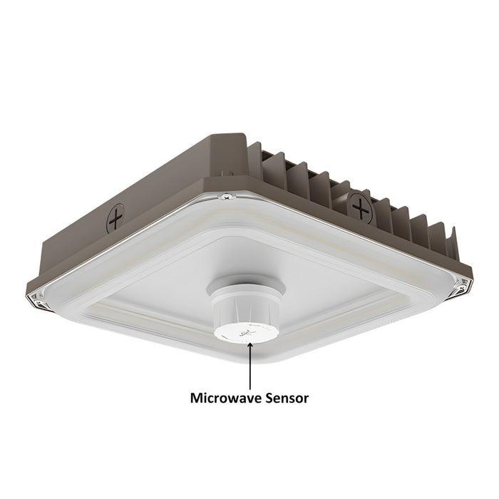 LED Gas Station Canopy Light Fixture with Optional Microwave Motion Sensor - 60W 80W 100W Selectable Wattage - 3500K 4000K 5000K CCT - Dimmable - 120-277VAC - FCC & ETL Listed - Waterproof Gas Station Street Area & Outdoor Lighting