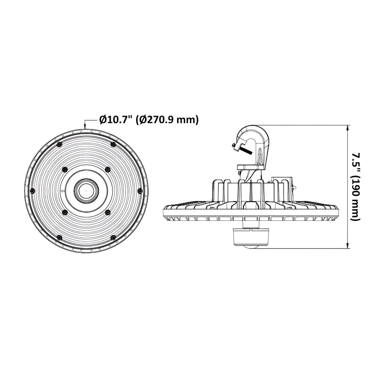 UFO High Bay LED Fixture, 100W/80W/60W/40W, Selectable CCT, 16000 Lumens