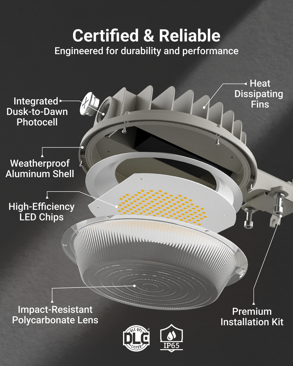 With its dusk-to-dawn feature, the barn light automatically turns on at sunset and off at sunrise, ensuring seamless operation without any manual intervention.