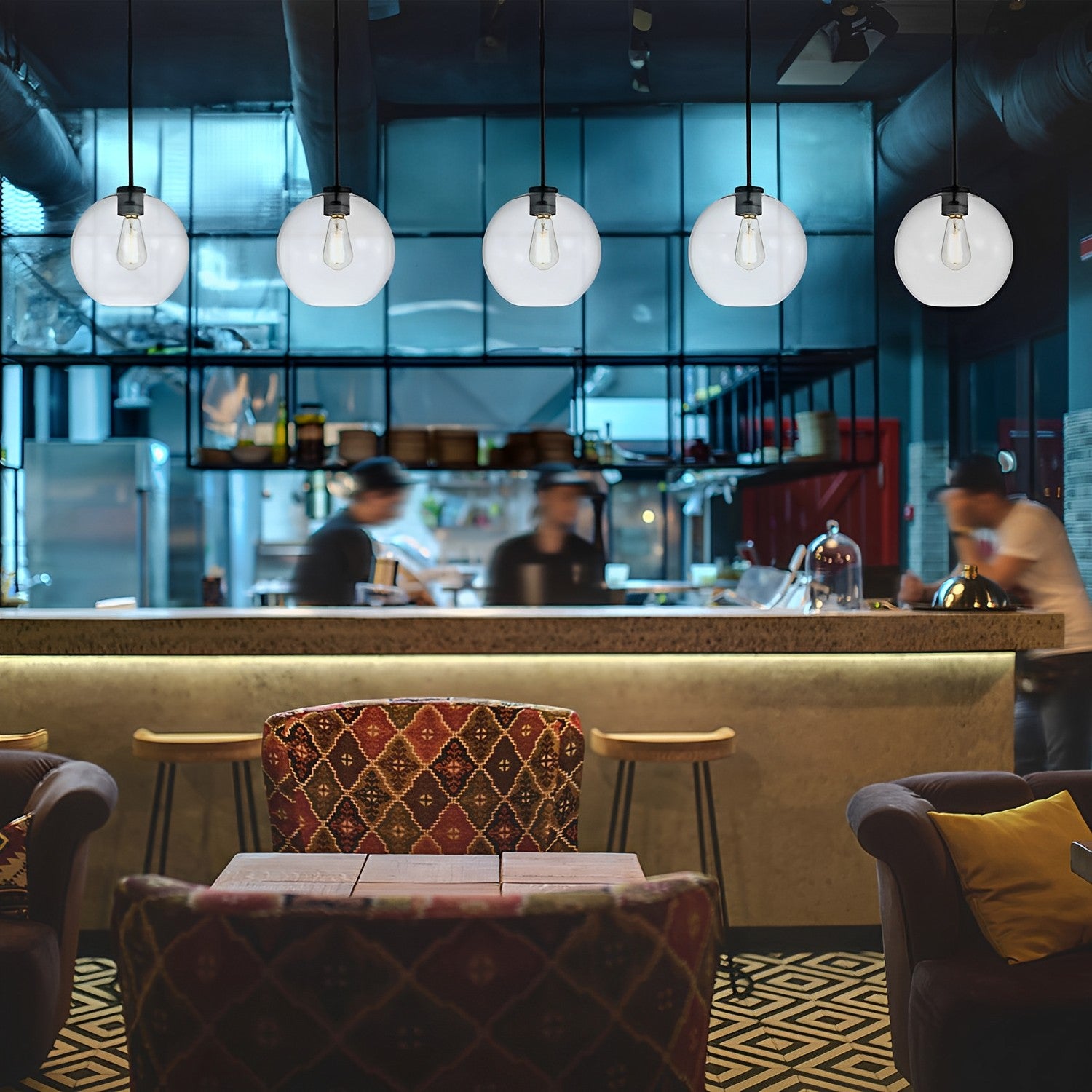 4 3/4" Wide Black & Clear Glass Orb LED Mini Pendant Light, P607D Series