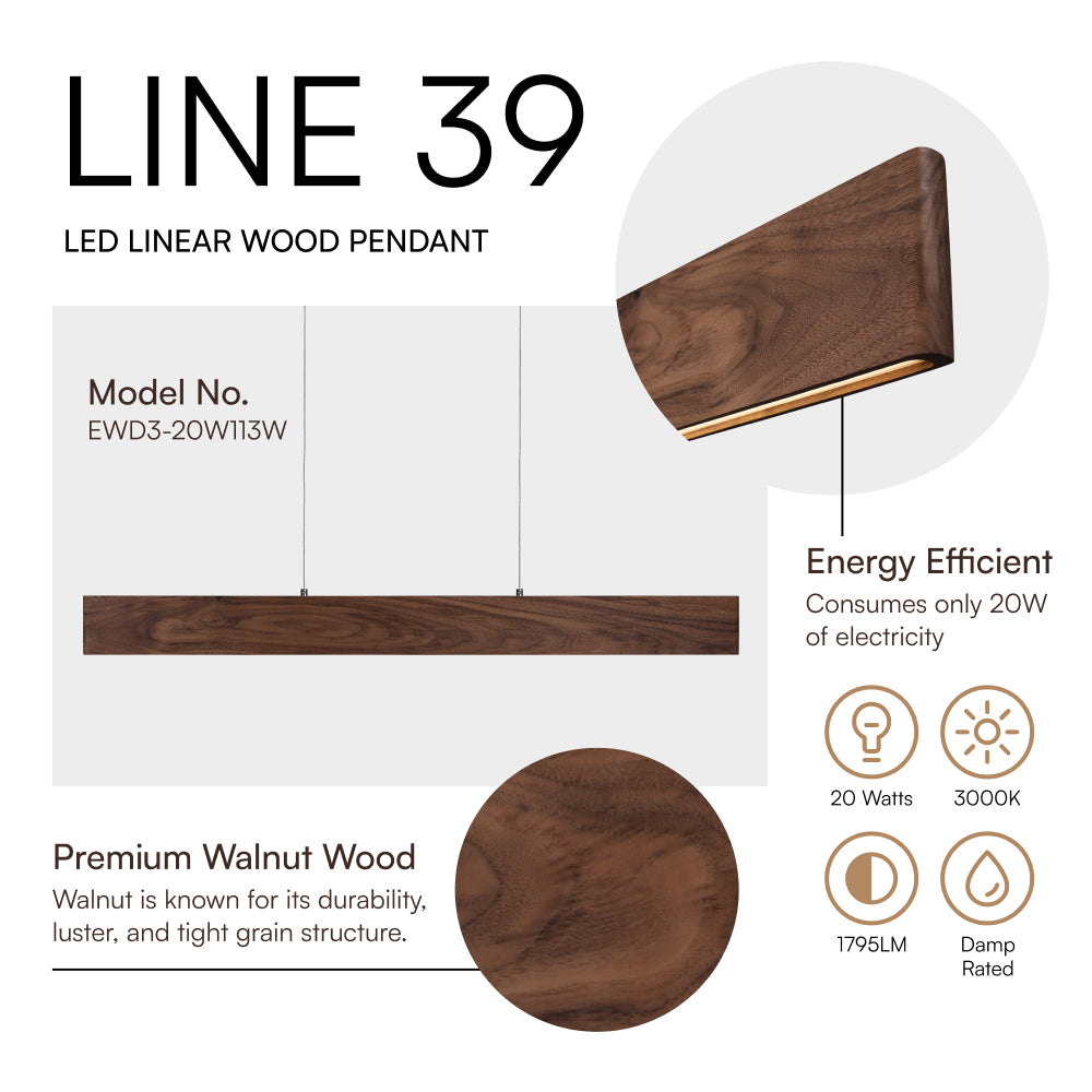 Line 39 wood-pendant feature infographic