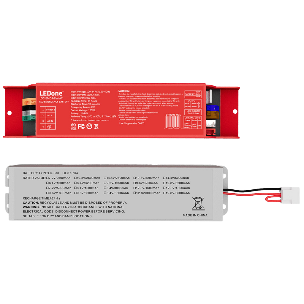 Emergency Battery, 8W/90 Min, 170 VDC Output, LED Vapor Tight Fixtures