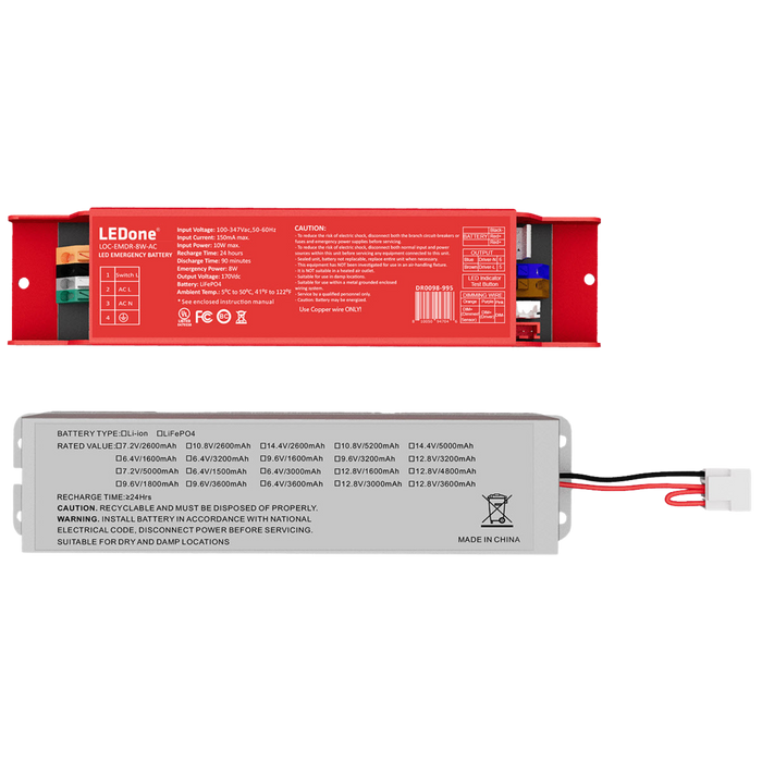 Emergency Battery, 8W/90 Min, 170 VDC Output, LED Vapor Tight Fixtures